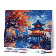 Charger l'image dans la galerie, Broderie Diamant - Pagode par une Nuit d’Automne 40x50cm toile tendue sur châssis