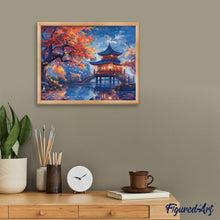 Charger l&#39;image dans la galerie, Broderie Diamant - Pagode par une Nuit d’Automne 40x50cm toile tendue sur châssis