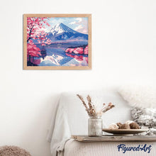 Charger l&#39;image dans la galerie, Broderie Diamant - Mont Fuji et Lac aux Cerisiers en Fleurs 40x50cm toile tendue sur châssis