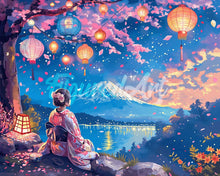 Charger l&#39;image dans la galerie, Diamond Painting - Broderie Diamant - Geisha, Lanternes et Mont Fuji 40x50cm toile tendue sur châssis
