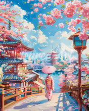 Charger l&#39;image dans la galerie, Diamond Painting - Broderie Diamant - Rue des Cerisiers en Fleurs à Kyoto 40x50cm toile tendue sur châssis