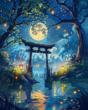 Charger l&#39;image dans la galerie, Diamond Painting - Broderie Diamant - Torii au Clair de Lune et Lucioles 40x50cm toile tendue sur châssis