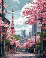 Charger l'image dans la galerie, Diamond Painting - Broderie Diamant - Rue des Cerisiers en Fleurs à Tokyo 40x50cm toile tendue sur châssis