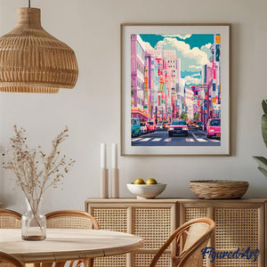 Broderie Diamant - Rue Animée du Japon 40x50cm toile tendue sur châssis