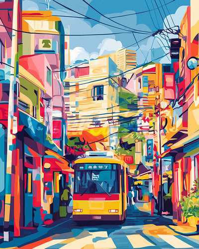 Diamond Painting - Broderie Diamant - Bus de la Ville de Tokyo 40x50cm toile tendue sur châssis