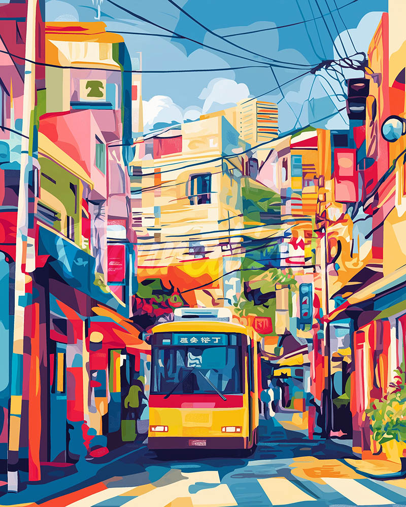 Diamond Painting - Broderie Diamant - Bus de la Ville de Tokyo 40x50cm toile tendue sur châssis
