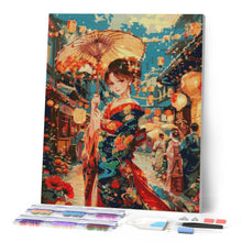 Charger l'image dans la galerie, Broderie Diamant - Jeune Fille en Kimono au Festival des Lanternes 40x50cm toile tendue sur châssis