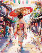 Charger l'image dans la galerie, Diamond Painting - Broderie Diamant - Femme en Yukata dans une Rue animée 40x50cm toile tendue sur châssis