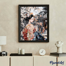 Charger l&#39;image dans la galerie, Broderie Diamant - Geisha dans une Rue Vintage 40x50cm toile tendue sur châssis