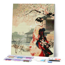 Charger l'image dans la galerie, Broderie Diamant - Scène Vintage d’une Geisha en Hiver 40x50cm toile tendue sur châssis