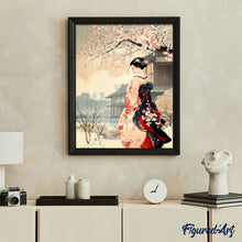 Charger l'image dans la galerie, Broderie Diamant - Scène Vintage d’une Geisha en Hiver 40x50cm toile tendue sur châssis