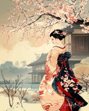 Charger l'image dans la galerie, Diamond Painting - Broderie Diamant - Scène Vintage d’une Geisha en Hiver 40x50cm toile tendue sur châssis