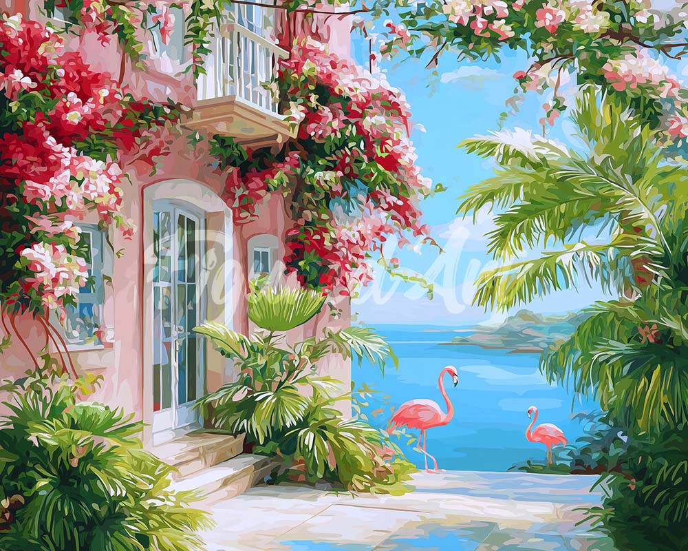 Diamond Painting - Broderie Diamant - Villa rose en bord de mer