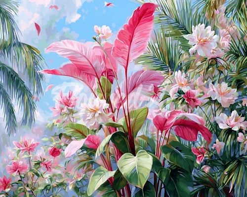 Diamond Painting - Broderie Diamant - Floraison rose tropicale