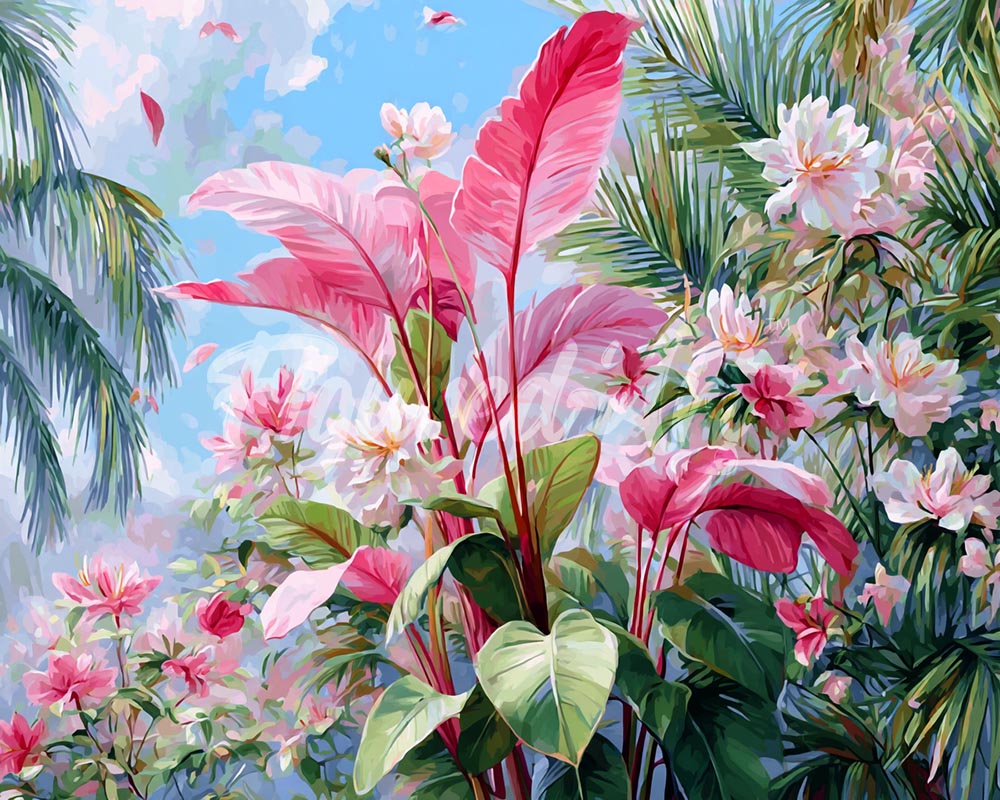 Diamond Painting - Broderie Diamant - Floraison rose tropicale
