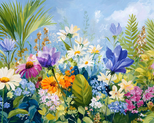Diamond Painting - Broderie Diamant - Champ de fleurs colorées