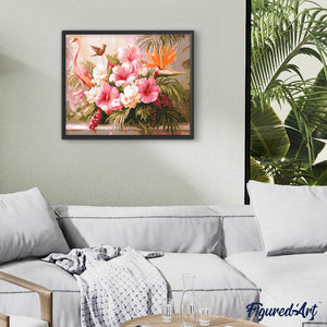 Broderie Diamant - Hibiscus et flamant rose