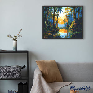 Broderie Diamant - Lac de la forêt tropicale