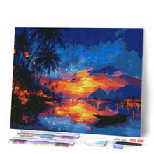 Charger l'image dans la galerie, Broderie Diamant - Coucher de soleil sur la plage et lanternes