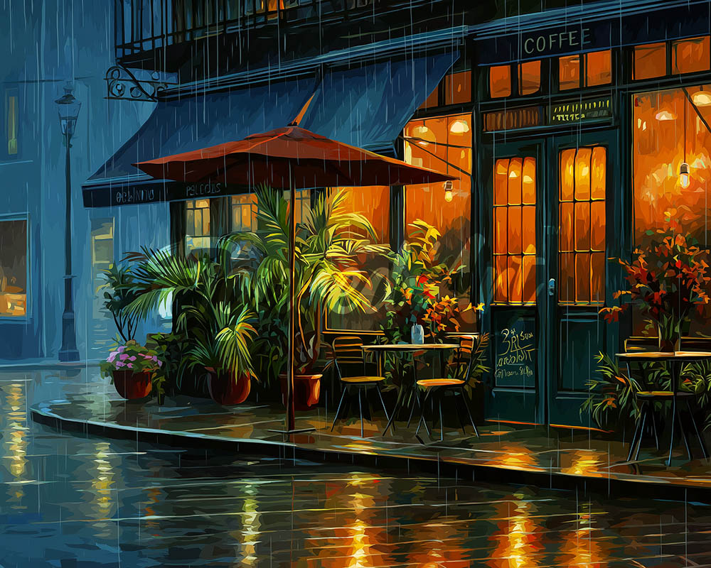 Diamond Painting - Broderie Diamant - Café du coin pluvieux