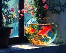 Charger l&#39;image dans la galerie, Diamond Painting - Broderie Diamant - Bocal à poissons ensoleillé