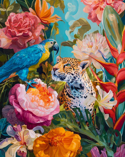 Diamond Painting - Broderie Diamant - Perroquet et léopard