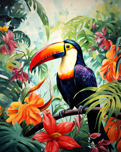 Diamond Painting - Broderie Diamant - Toucan dans la jungle