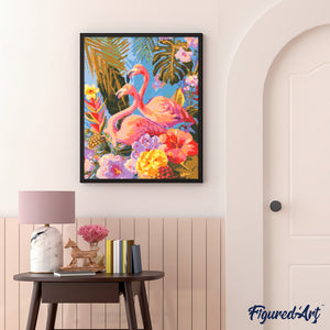 Broderie Diamant - Flamants roses jumeaux