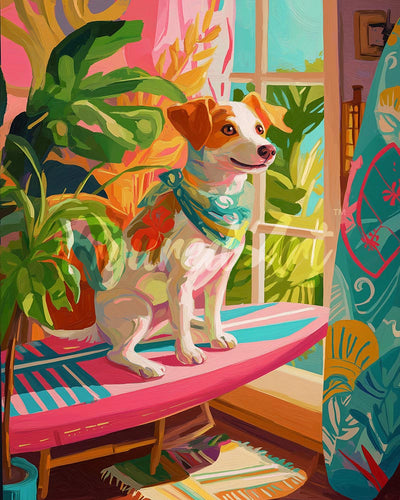Diamond Painting - Broderie Diamant - Chien amateur de surf