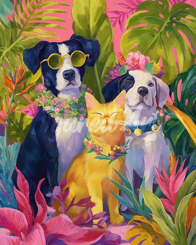 Diamond Painting - Broderie Diamant - Trio d'animaux sous les tropiques