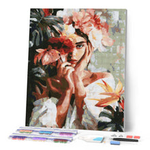 Charger l'image dans la galerie, Broderie Diamant - Portrait de jeune fille fleurie