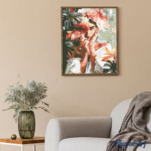 Charger l&#39;image dans la galerie, Broderie Diamant - Portrait de jeune fille fleurie