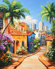 Charger l&#39;image dans la galerie, Diamond Painting - Broderie Diamant - Ville tropicale à flanc de colline
