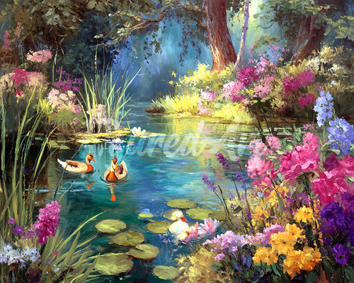 Diamond Painting - Broderie Diamant - Lac fleuri