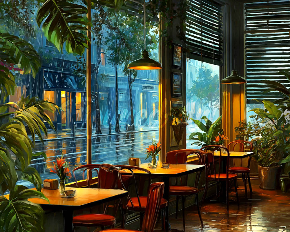Diamond Painting - Broderie Diamant - Café par une Journée pluvieuse