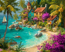 Charger l&#39;image dans la galerie, Diamond Painting - Broderie Diamant - Village Tropical en Bord de Mer