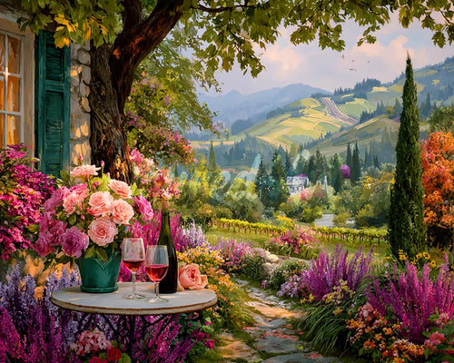 Diamond Painting - Broderie Diamant - Bouteille de Vin au Jardin