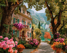 Charger l&#39;image dans la galerie, Diamond Painting - Broderie Diamant - Villa Fleurie au Bord du Lac