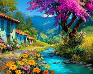 Diamond Painting - Broderie Diamant - Ruisseau Coloré du Village
