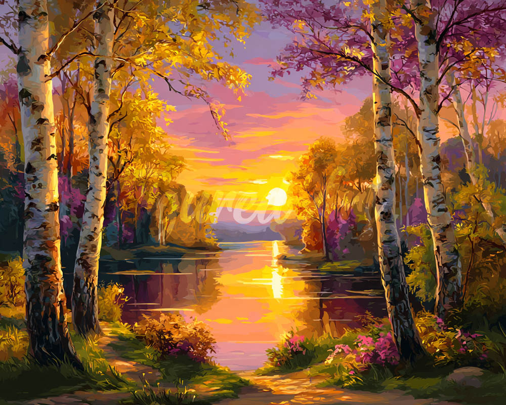 Diamond Painting - Broderie Diamant - Lac aux Bouleaux Éclatants