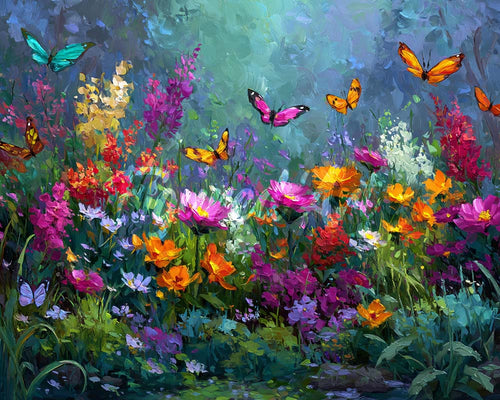 Diamond Painting - Broderie Diamant - Jardin et Papillons Colorés
