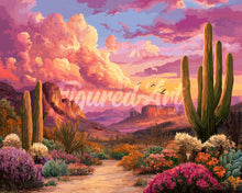 Charger l&#39;image dans la galerie, Diamond Painting - Broderie Diamant - Vallée des Cactus au Coucher du Soleil