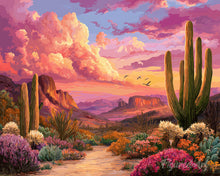 Charger l'image dans la galerie, Diamond Painting - Broderie Diamant - Vallée des Cactus au Coucher du Soleil
