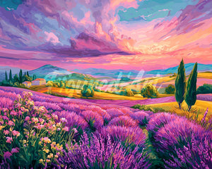 Diamond Painting - Broderie Diamant - Collines de Lavande au Coucher du Soleil