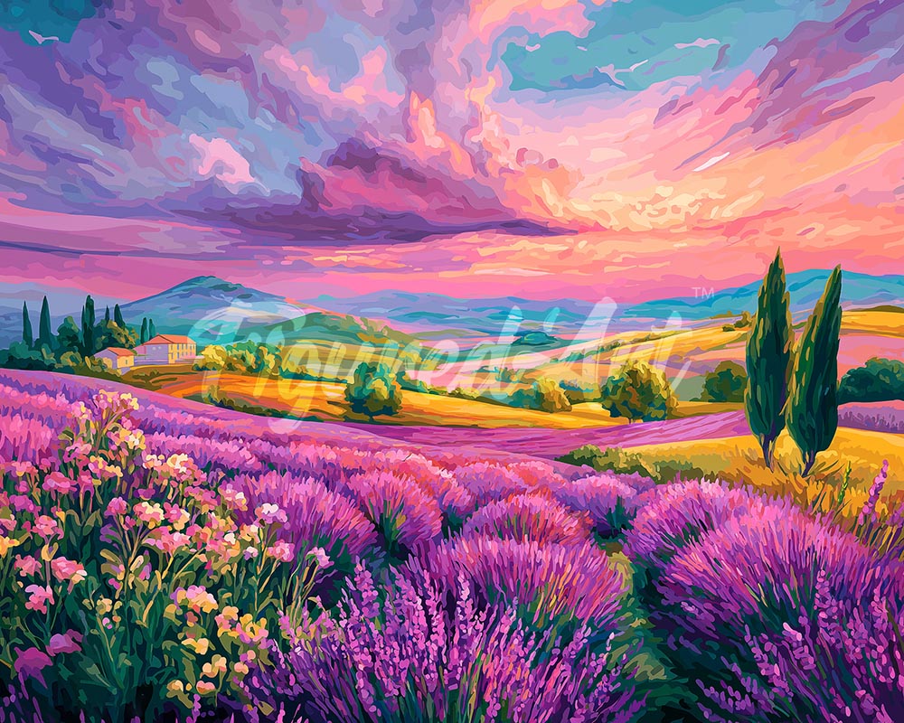 Diamond Painting - Broderie Diamant - Collines de Lavande au Coucher du Soleil