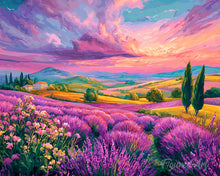 Charger l'image dans la galerie, Diamond Painting - Broderie Diamant - Collines de Lavande au Coucher du Soleil