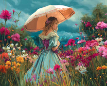 Charger l&#39;image dans la galerie, Diamond Painting - Broderie Diamant - Jeune Fille et Champs Fleuris