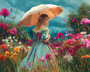 Diamond Painting - Broderie Diamant - Jeune Fille et Champs Fleuris