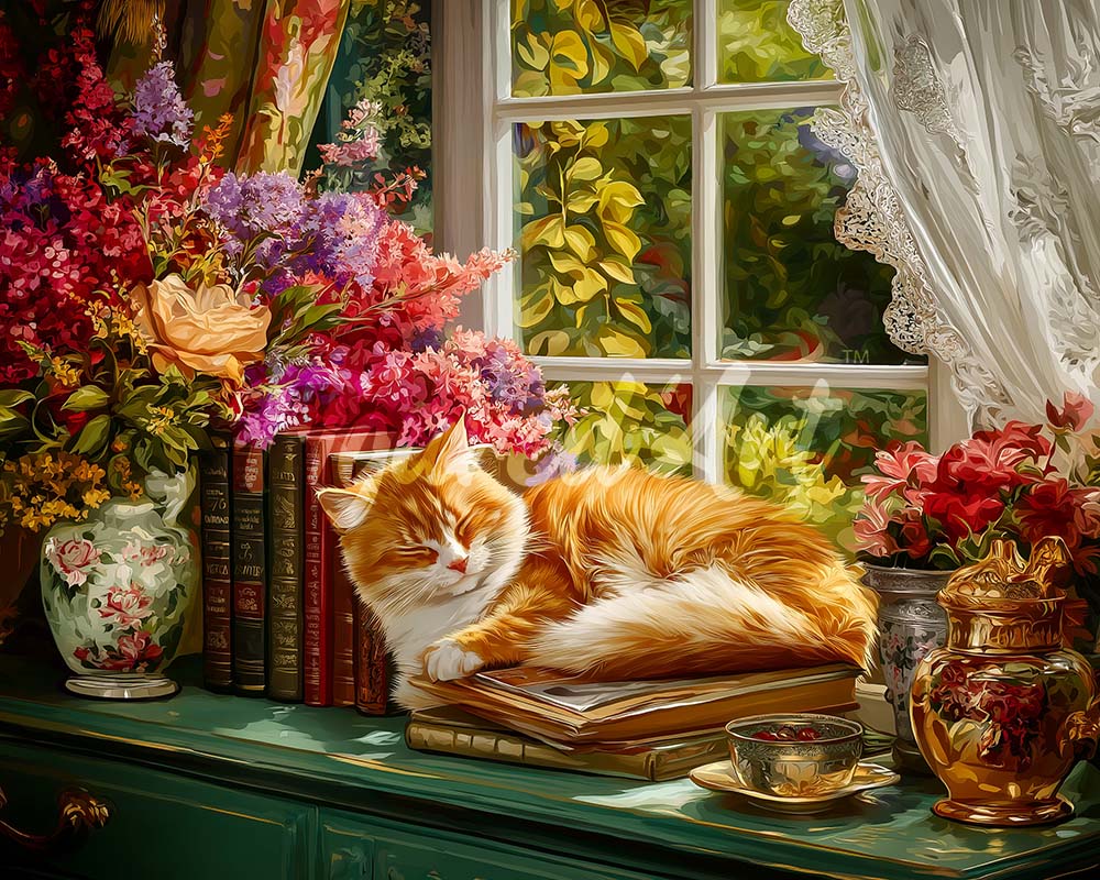 Diamond Painting - Broderie Diamant - Fenêtre cosy et Chat
