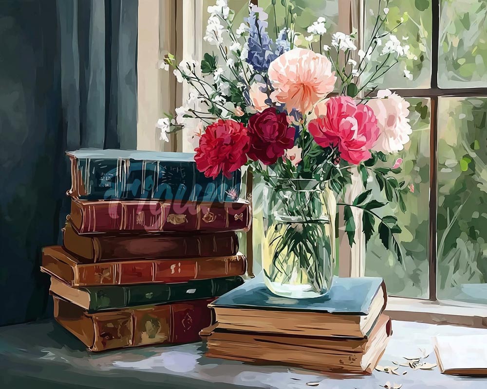 Diamond Painting - Broderie Diamant - Livres Anciens et Fleurs